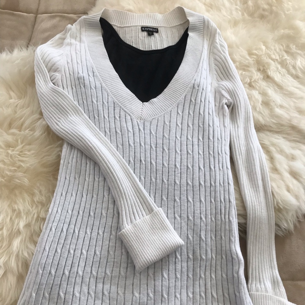 White V-neck sweater